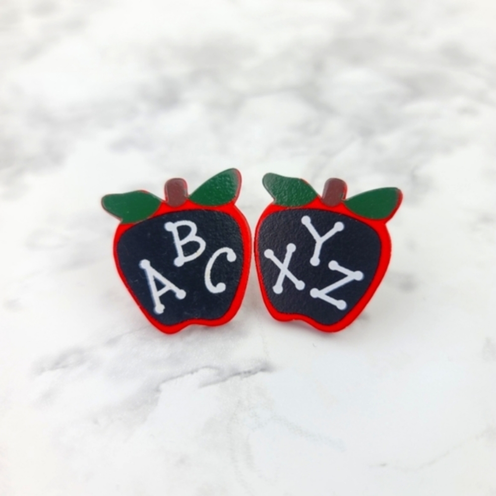 Vintage Apple ABC Earrings Jewelry Women Teacher School Education Fun Quirky